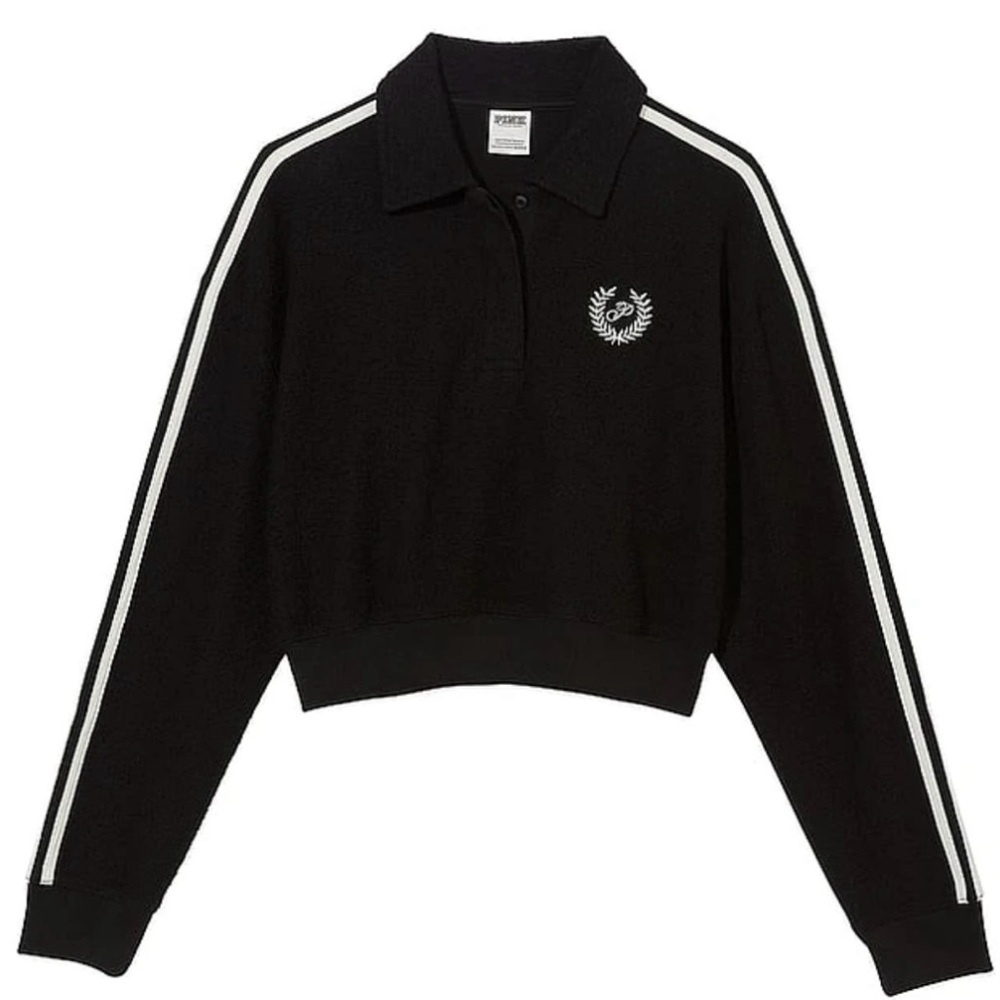 PINK Reverse Fleece Cropped Polo Sweatshirt